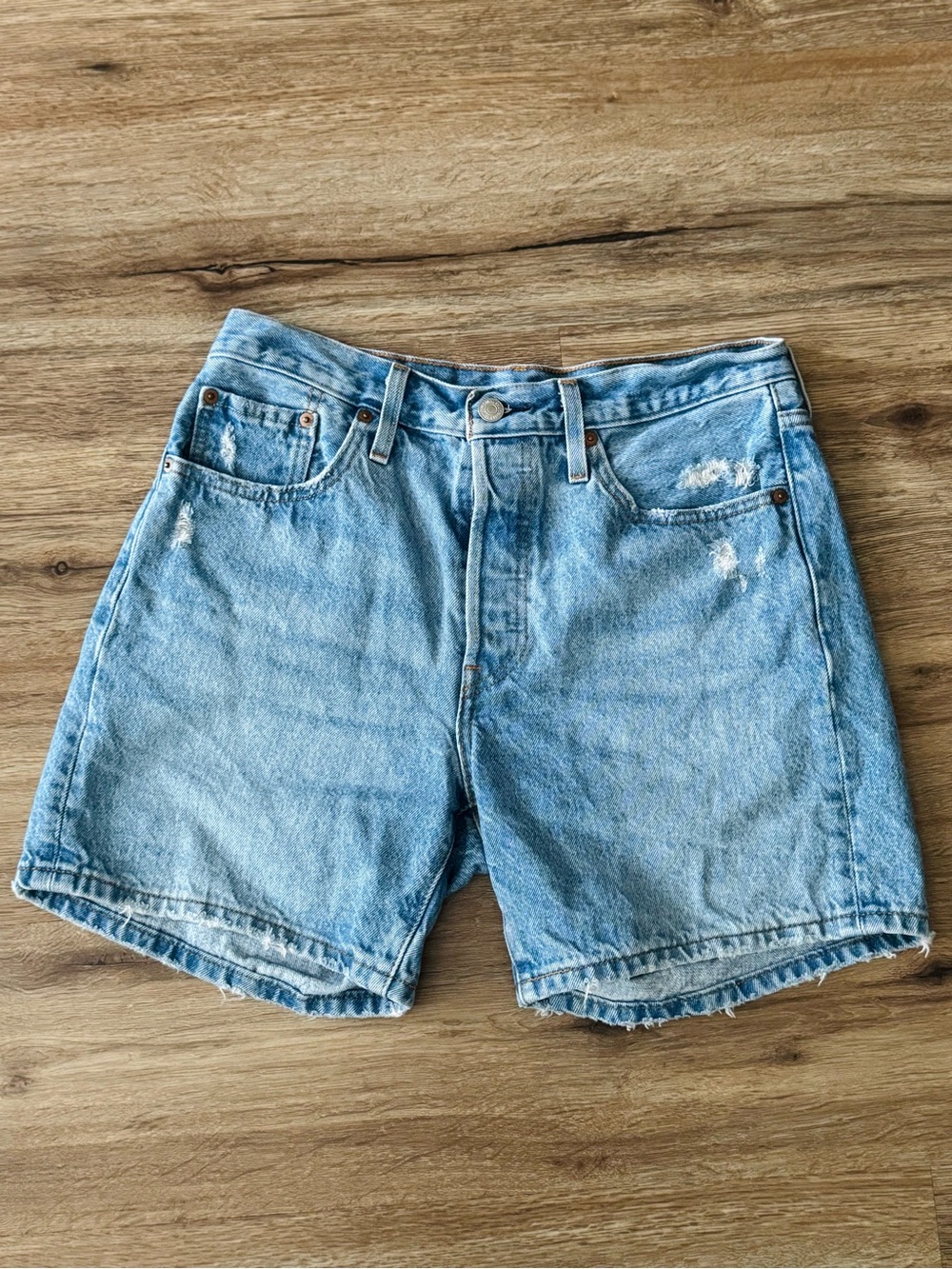 Levi's Light Blue Distressed Denim Shorts